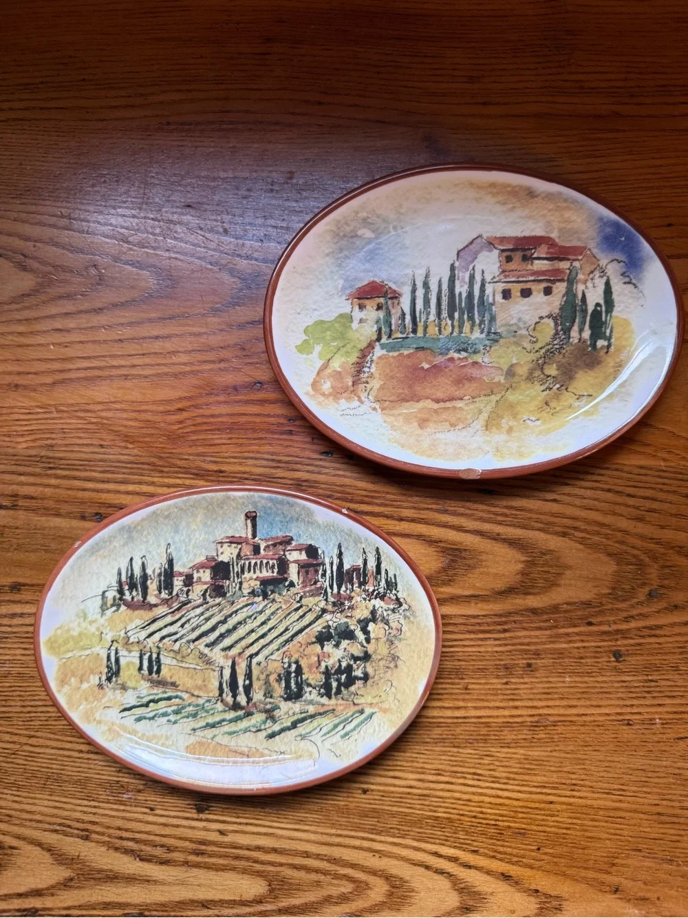 Williams Sonoma Hand-Painted Tuscan Ceramic Wall Plates Set of 2